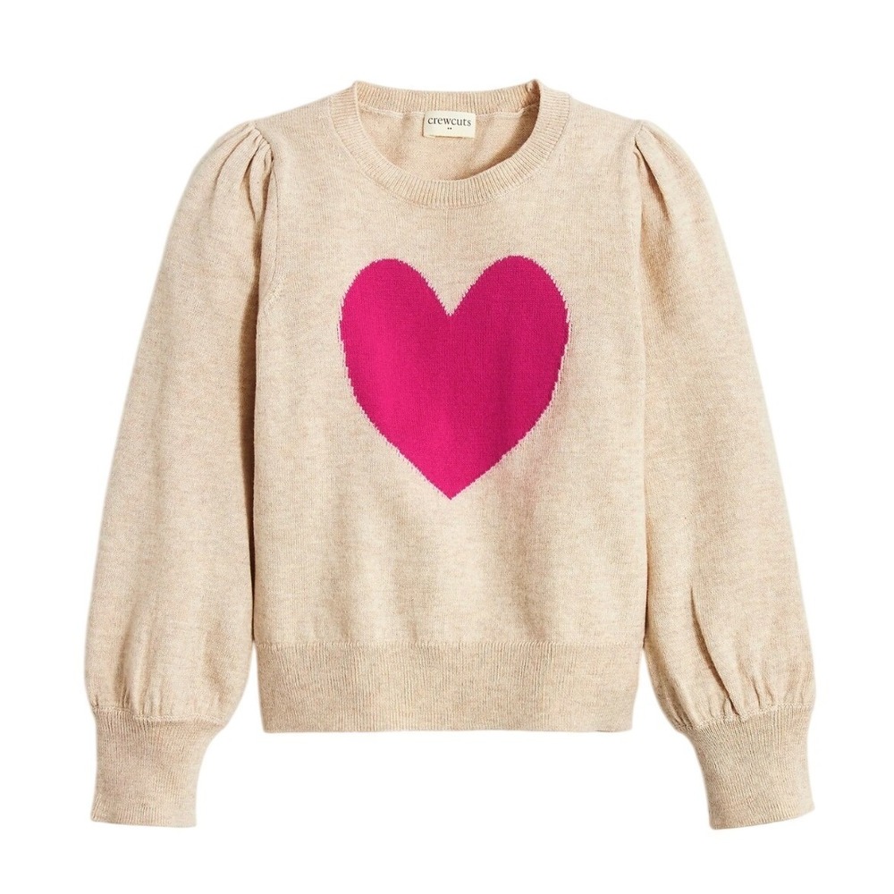 Crewcuts J. Crew Girls Heart Puff Sleeve Sweater Size 12-14 Cotton Cute Girly
